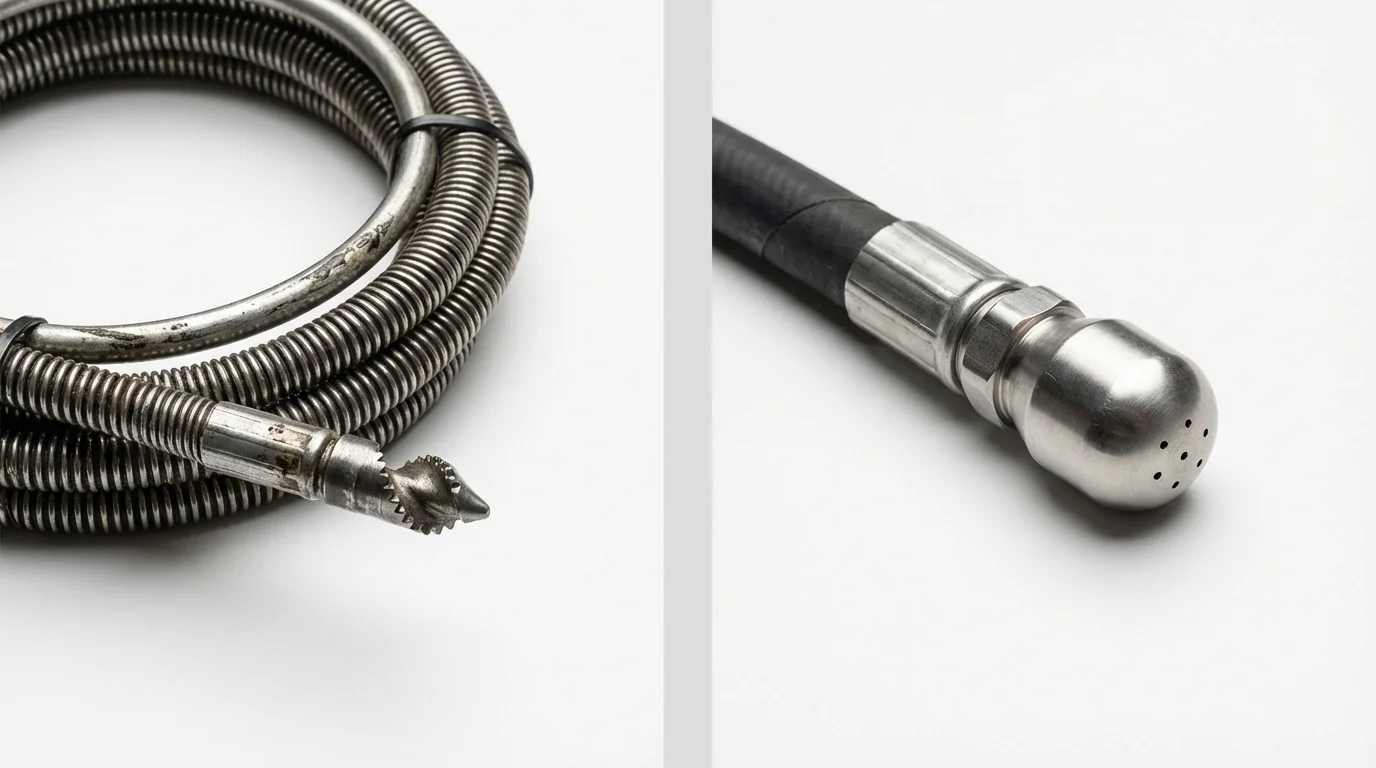 Drain snake cable and hydro jetting nozzle used for drain cleaning in Fishkill, NY