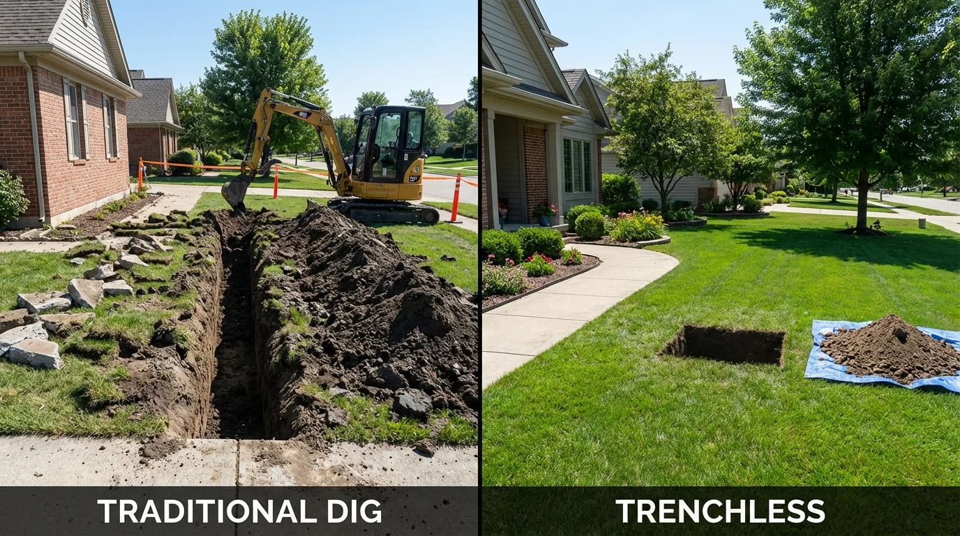 Trenchless sewer repair with minimal yard damage versus traditional excavation in Fishkill, NY